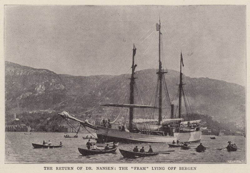 The Return of Dr Nansen, the Fram lying off Bergen av English Photographer