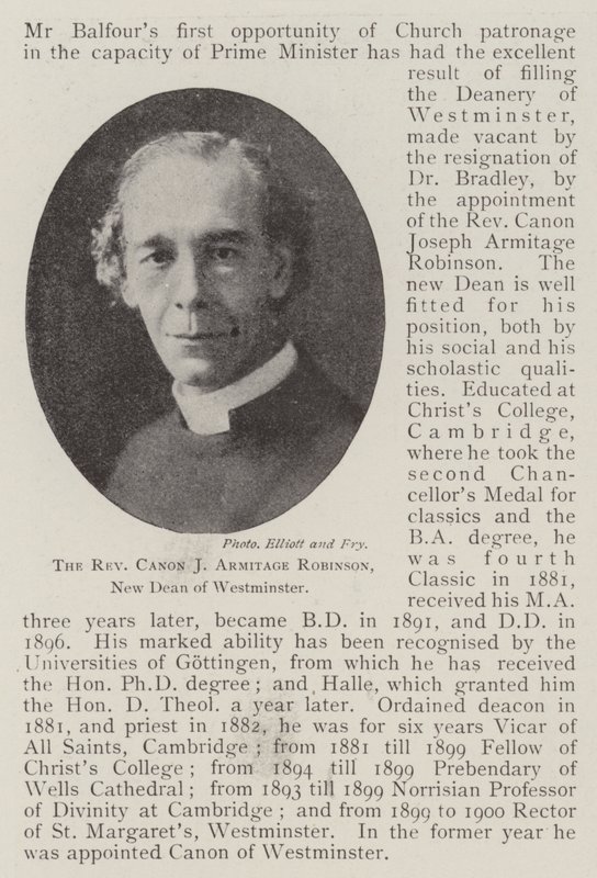 Reverend Canon J Armitage Robinson, ny dekan i Westminster av English Photographer