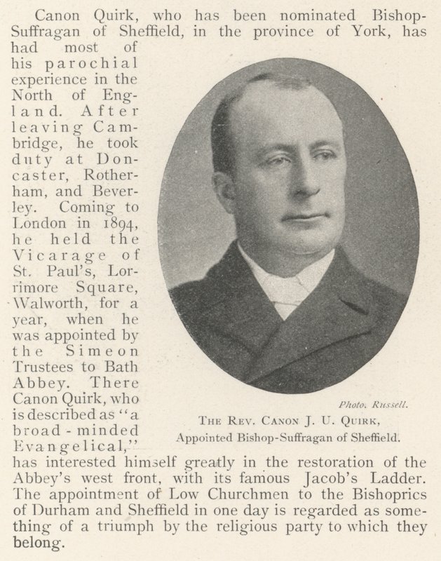 Reverend Canon J U Quirk, utnevnt til biskop-Suffragan av Sheffield av English Photographer