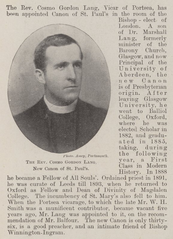 Pastor Cosmo Gordon Lang, New Canon of St Pauls av English Photographer