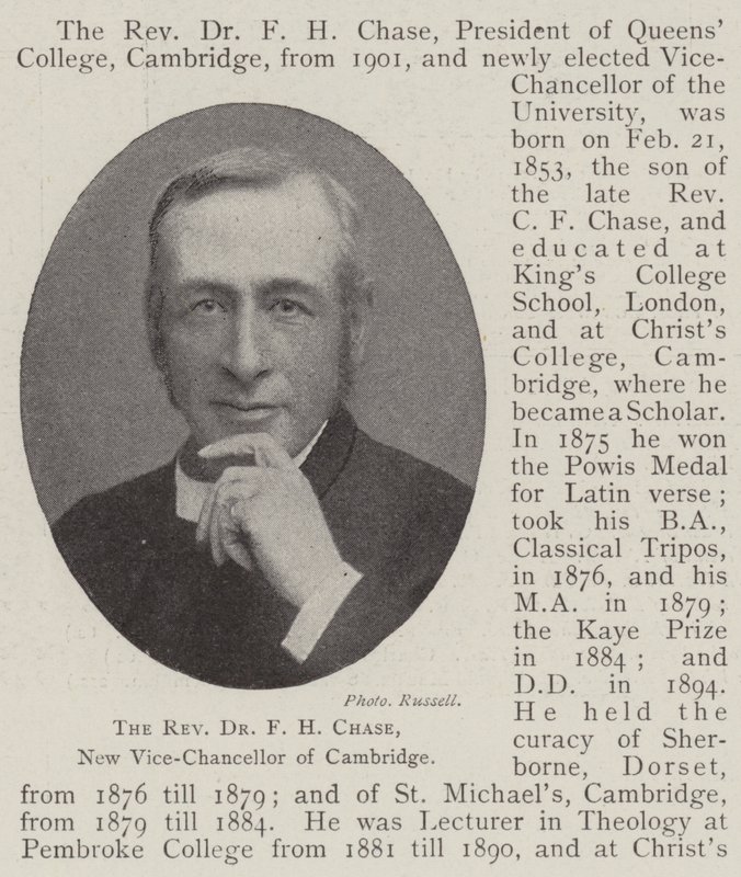Pastor Dr F H Chase, ny visekansler i Cambridge av English Photographer