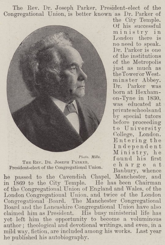 Pastor Dr. Joseph Parker, valgt president for Congregational Union av English Photographer