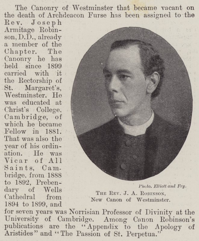 Pastor JA Robinson, New Canon of Westminster av English Photographer