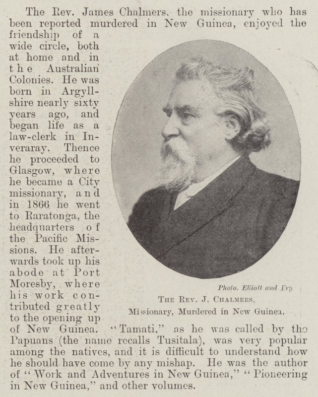 Pastor J Chalmers, misjonær, myrdet i New Guinea, april 1901 av English Photographer
