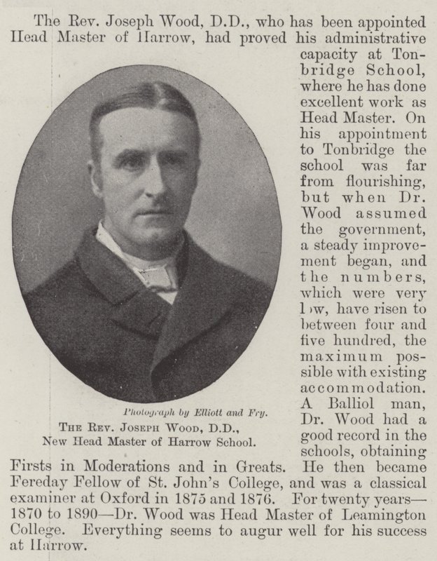 Pastor Joseph Wood, DD, ny rektor ved Harrow School av English Photographer