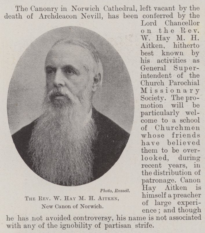 Pastor W Hay M H Aitken, New Canon of Norwich av English Photographer