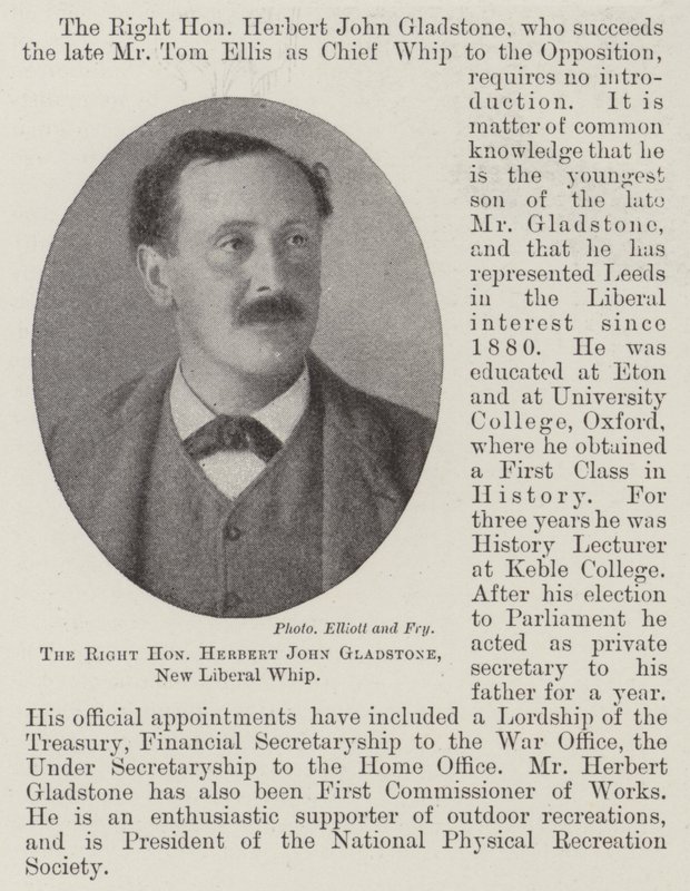 Høyre ærede Herbert John Gladstone, New Liberal Whip av English Photographer