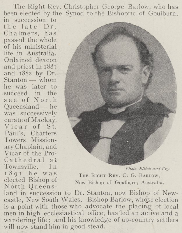Den høyre pastor C G Barlow, ny biskop av Goulburn, Australia av English Photographer