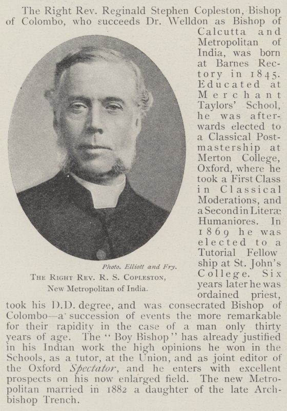 Den høyre pastor RS Copleston, New Metropolitan of India av English Photographer