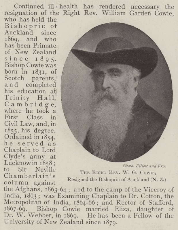 Den høyre pastor WG Cowie, trakk seg fra biskopsrådet i Auckland (New Zealand) av English Photographer
