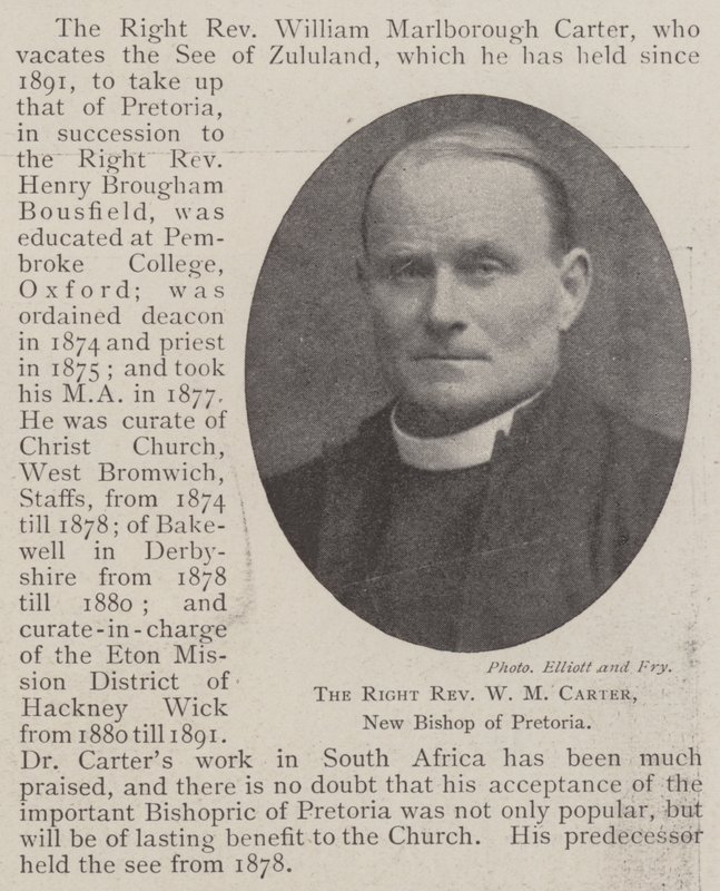 Høyre pastor WM Carter, ny biskop av Pretoria av English Photographer