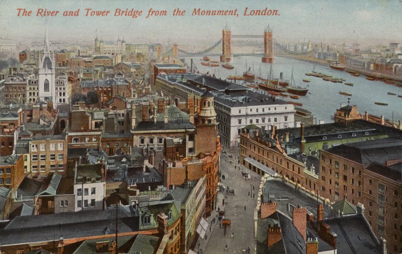 Elven og Tower Bridge fra Monumentet, London av English Photographer