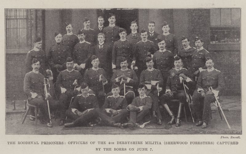 Roodeval-fangene, offiserer fra 4. Derbyshire Militia (Sherwood Foresters) tatt til fange av boerne 7. juni av English Photographer