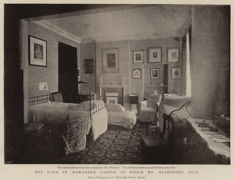 Rommet i Hawarden Castle der Mr Gladstone døde av English Photographer