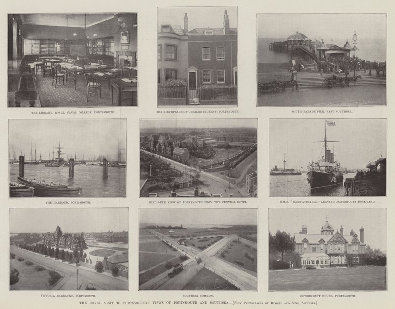 Det kongelige besøket i Portsmouth, utsikt over Portsmouth og Southsea av English Photographer