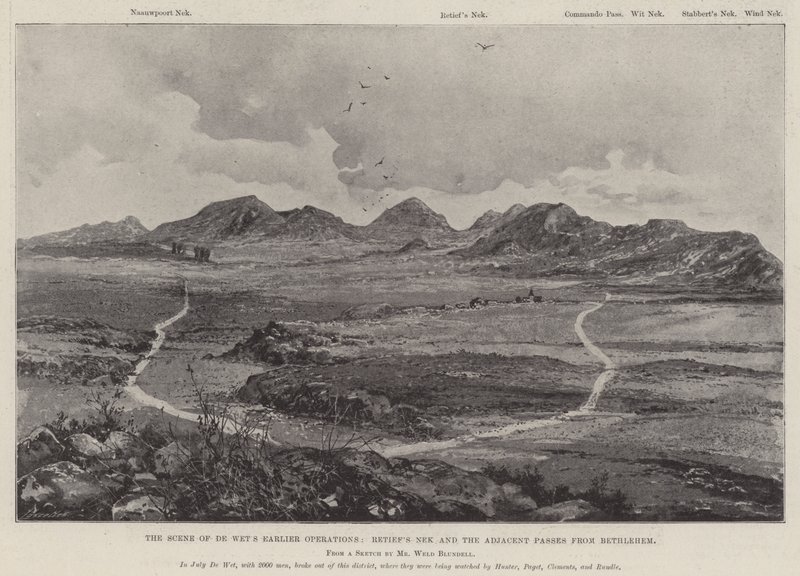 Scenen til De Wets tidligere operasjoner, Retiefs Nek og de tilstøtende passasjene fra Betlehem av English Photographer