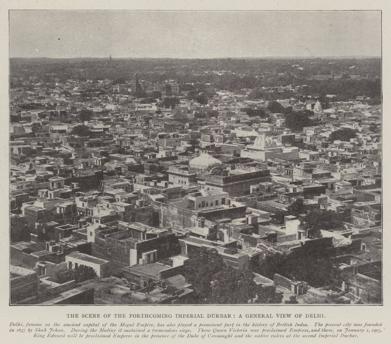 Scenen til den kommende keiserlige Durbar, en generell utsikt over Delhi av English Photographer