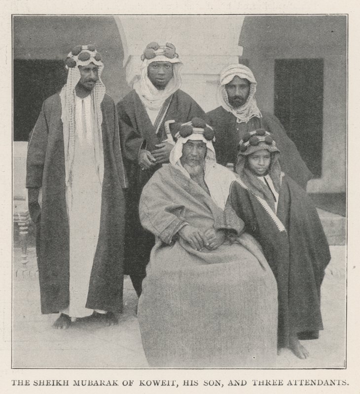 Sheikh Mubarak fra Koweit, hans sønn og tre ledsagere av English Photographer