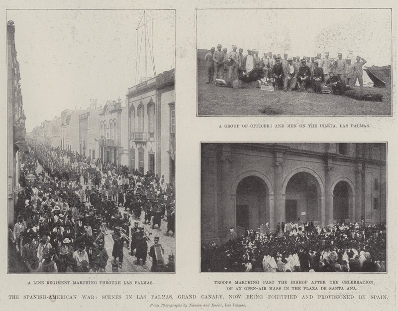 Den spansk-amerikanske krigen, scener i Las Palmas, Grand Canary, blir nå befestet og forsynt av Spania av English Photographer