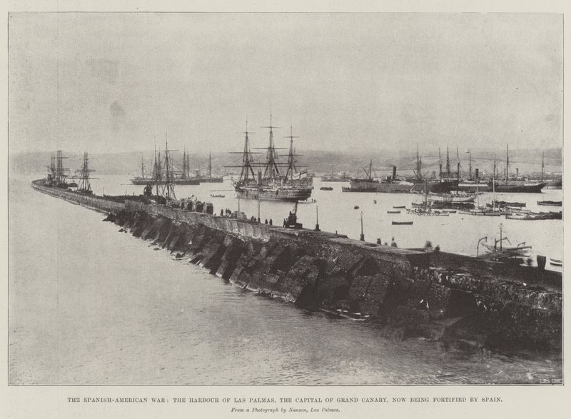 Den spansk-amerikanske krigen, havnen i Las Palmas, hovedstaden på Gran Canaria, blir nå befestet av Spania av English Photographer