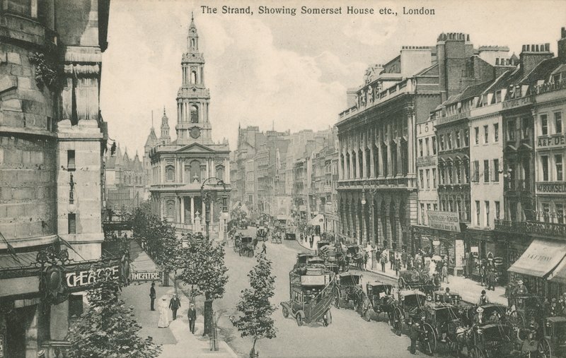 The Strand, som viser Somerset House og St Clement Danes, London av English Photographer