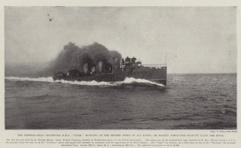 Torpedo-Boat Destroyer HMS Viper, som kjører med rekordhastigheten på 35,5 knop, eller nesten 41 Statute Miles, per time av English Photographer
