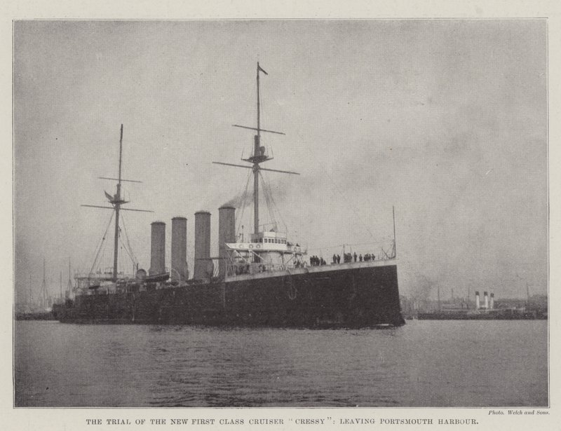 Rettsaken mot den nye førsteklasses cruiseren Cressy, forlater Portsmouth havn av English Photographer