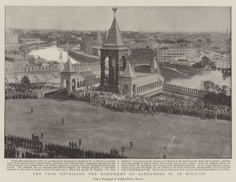 Tsaren avduker monumentet til Alexander II i Moskva av English Photographer