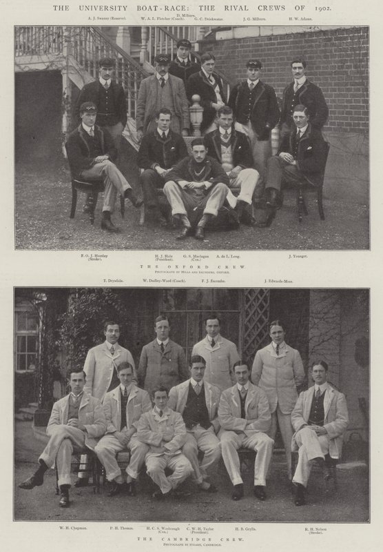 University Boat-Race, de rivaliserende mannskapene fra 1902 av English Photographer