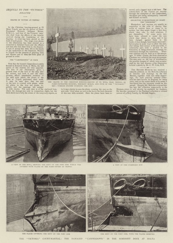 Victoria Court-Martial, the Damaged Camperdown i Somerset Dock på Malta av English Photographer
