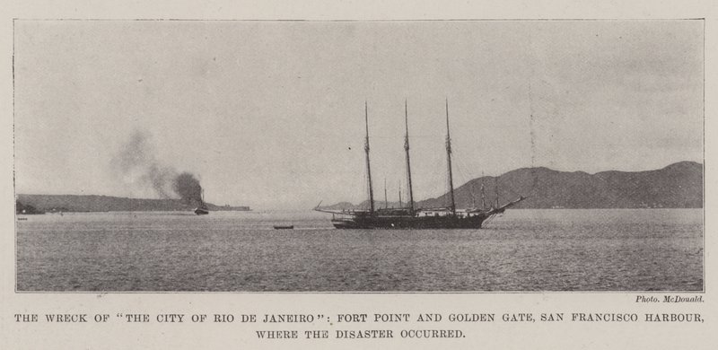 Vraket av byen Rio de Janeiro, Fort Point og Golden Gate, San Francisco havn, hvor katastrofen skjedde av English Photographer