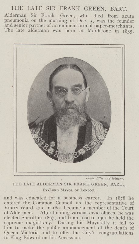 Den avdøde rådmannen Sir Frank Green, Baronet, eks-Lord Mayor of London av English Photographer