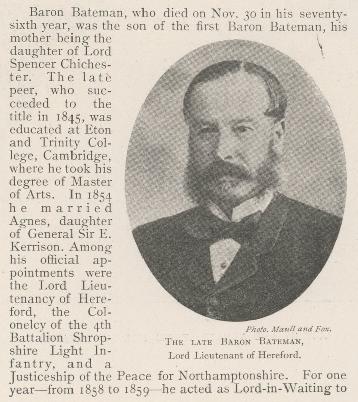 Avdøde baron Bateman, lordløytnant av Hereford av English Photographer