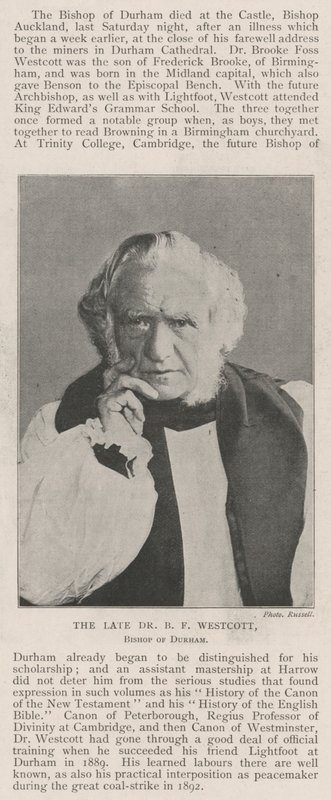 Avdøde Dr B F Westcott, biskop av Durham av English Photographer