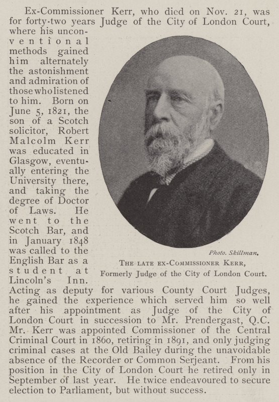 Avdøde eks-kommissær Kerr, tidligere dommer ved City of London Court av English Photographer