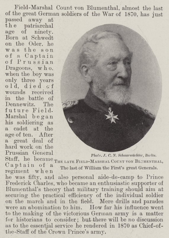 Den avdøde feltmarskalk grev von Blumenthal, den siste av William the Firsts store generaler av English Photographer