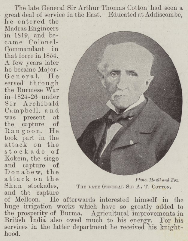 Avdøde general Sir A T Cotton av English Photographer