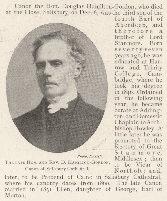 Den avdøde ærede og pastor D Hamilton-Gordon, kanon fra Salisbury Cathedral av English Photographer