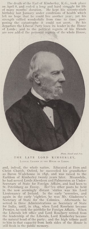 Avdøde Lord Kimberley, liberal leder i House of Lords av English Photographer