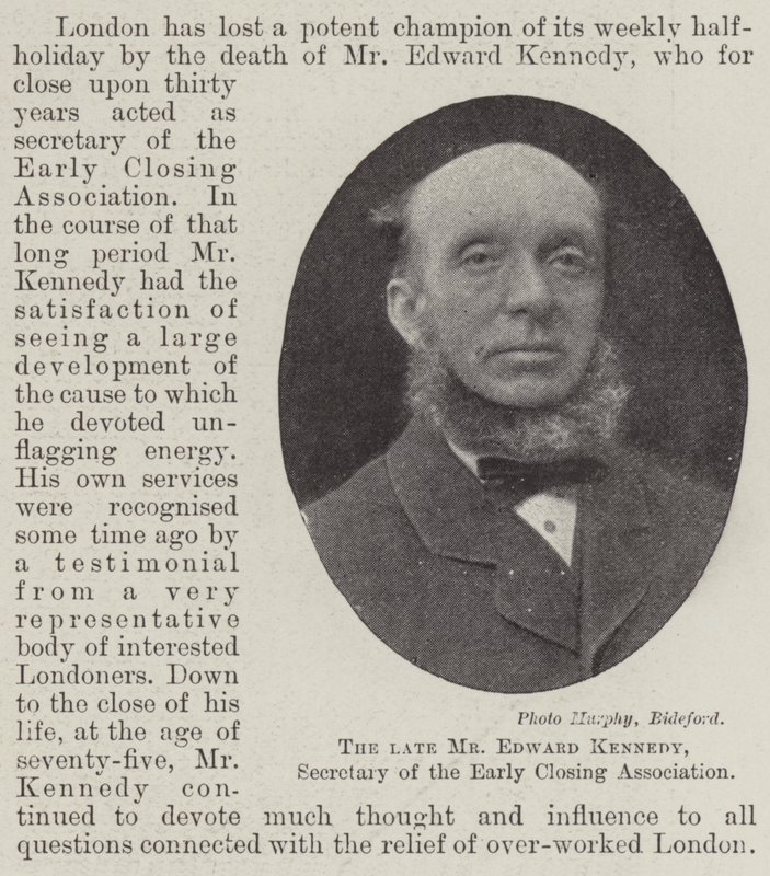 Avdøde Edward Kennedy, sekretær for Early Closing Association av English Photographer