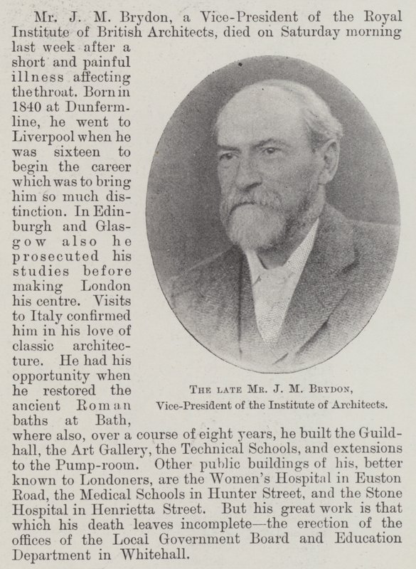 Avdøde Mr J M Brydon, visepresident for Institute of Architects av English Photographer