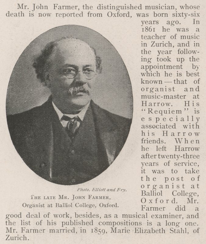 Avdøde John Farmer, organist ved Balliol College, Oxford av English Photographer