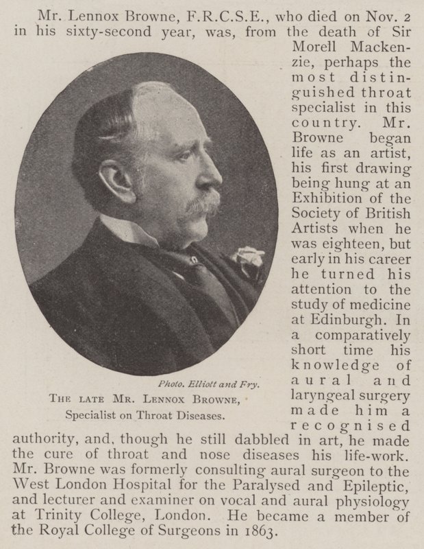 Avdøde Lennox Browne, spesialist på halssykdommer av English Photographer