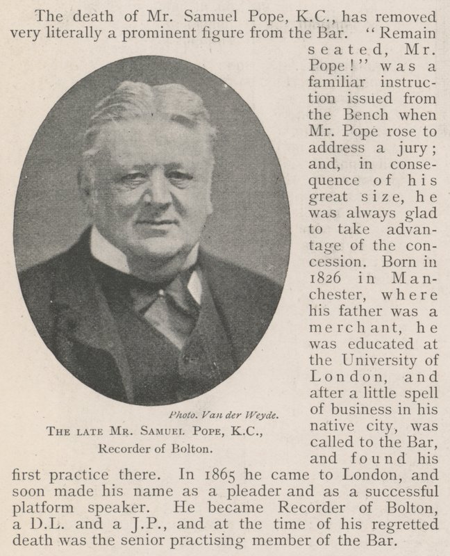 Den avdøde Mr Samuel Pope, KC, Recorder of Bolton av English Photographer