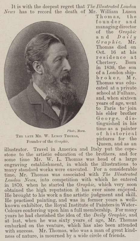 Avdøde Mr W Luson Thomas, grunnlegger av Graphic av English Photographer