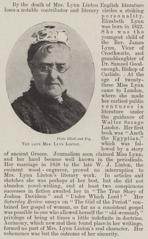 Avdøde fru Lynn Linton av English Photographer