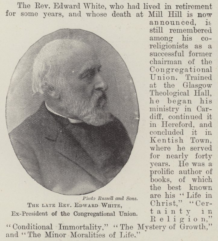 Avdøde pastor Edward White, ekspresident for Congregational Union av English Photographer