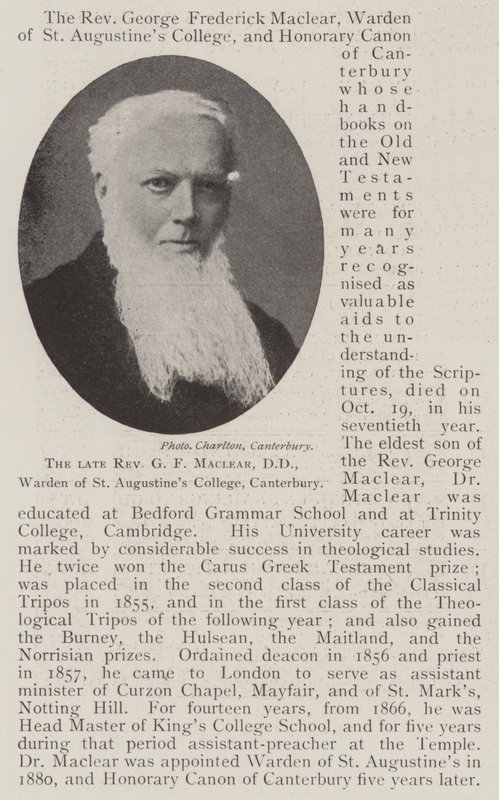 Avdøde pastor GF Maclear, DD, Warden of St Augustines College, Canterbury av English Photographer