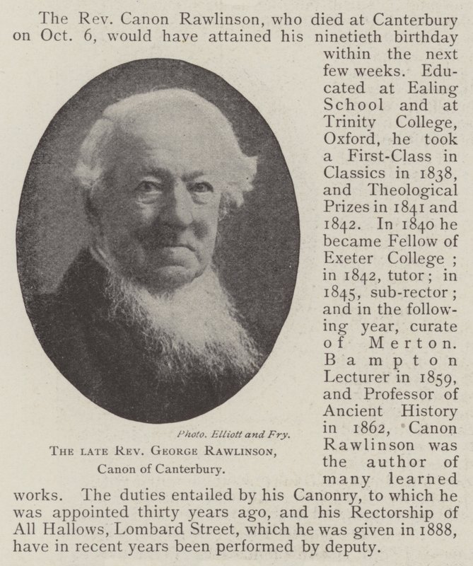 Avdøde pastor George Rawlinson, kanon fra Canterbury av English Photographer
