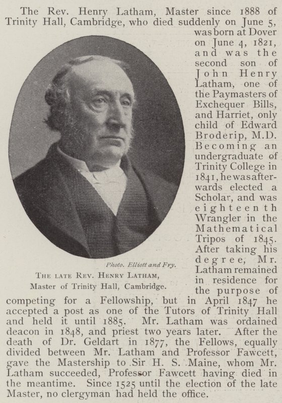 Avdøde pastor Henry Latham, Master of Trinity Hall, Cambridge av English Photographer